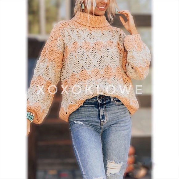 POL Teal & Ivory Striped Chunky Knit Turtleneck Sweater Relaxed Fit - Picture 11 of 12